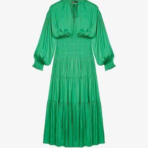 Maje, Green, Rovel Smocked Waist Tiered Dress, Size EU34, Size Small